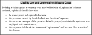 Liability Law and Legionnaire’s Disease Cases